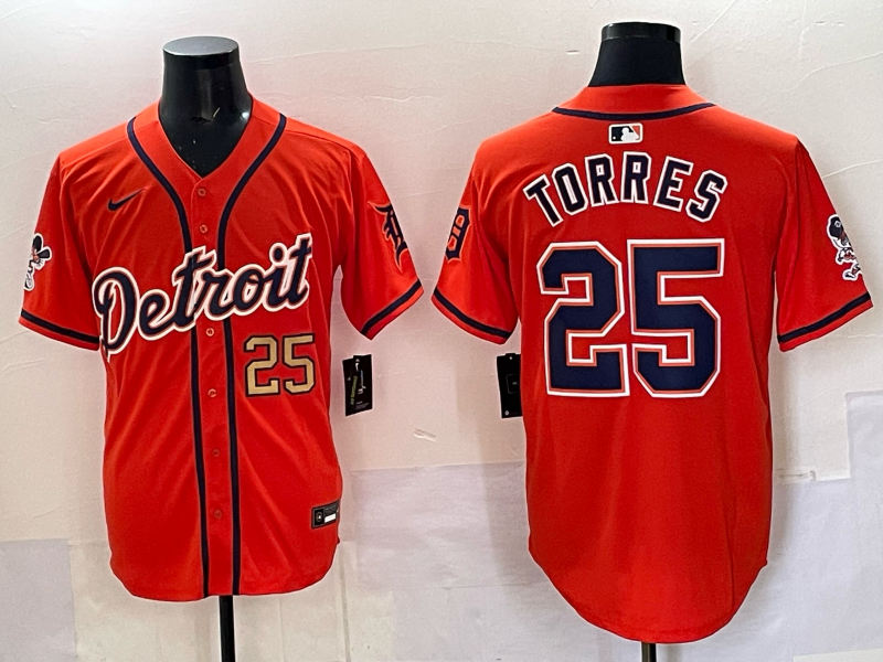 Men 2025 Detroit Tigers 25 Torres orange Game Nike MLB Jersey 01
